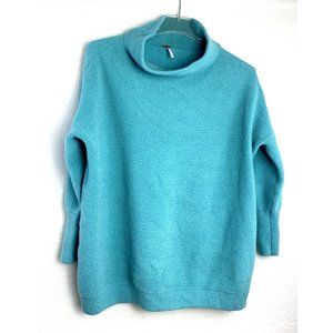 Free People Ottoman Slouchy Tunic Women High Mock Neck Long Sleeve XS Aqua Blue